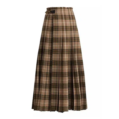 Burberry Check Wool-blend Maxi Kilt In Brown