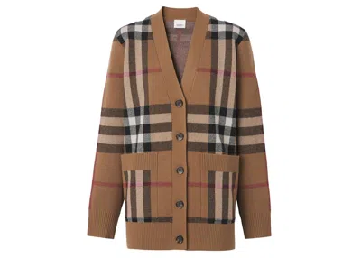 Pre-owned Burberry Womens Checked Wool Cashmere Blend Cardigan In Brown