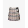 Burberry Womens Check-print Pleated Wool Mini Skirt Crater Dk Charcoal C