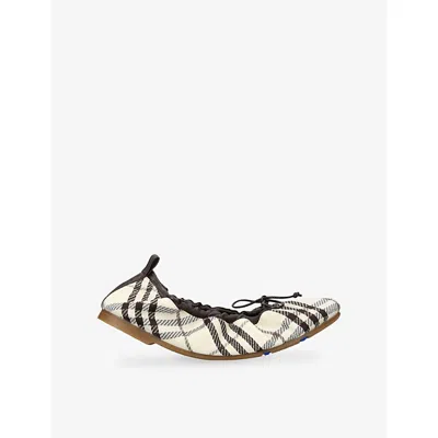 Burberry Womens Cream Comb Check Fawn Cotton Blend Pumps Eur 39 / 6 Uk In Brown