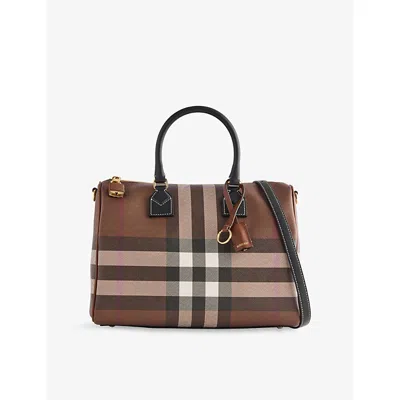 Burberry Womens Dark Birch Brown Check-print Medium Coated-canvas Bowling Bag