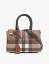 Burberry Womens Dark Birch Brown Chk Check-print Mini Woven And Leather Top-handle Bowling Bag In Dark Birch Brown Chk
