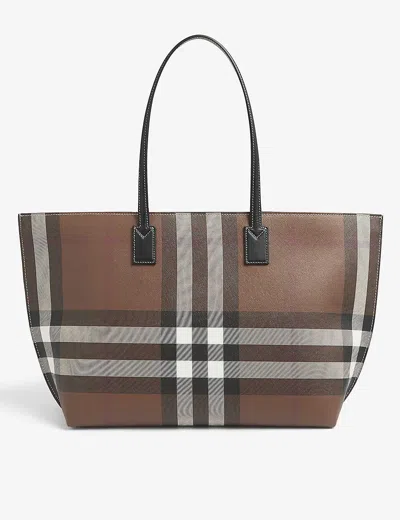 Burberry Checked Faux-leather Tote Bag In Dark Birch Brown Chk