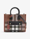 Burberry Freya Check Canvas Mini Tote Bag In Dark Birch Brown Chk