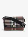 Burberry Womens Note Check-print Coated Cotton Shoulder Bag Dark Birch Brown In Dark Birch Brown