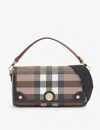 Burberry Womens Dark Birch Brown Note Check-print Woven Cross-body Bag In Dark Birch Brown
