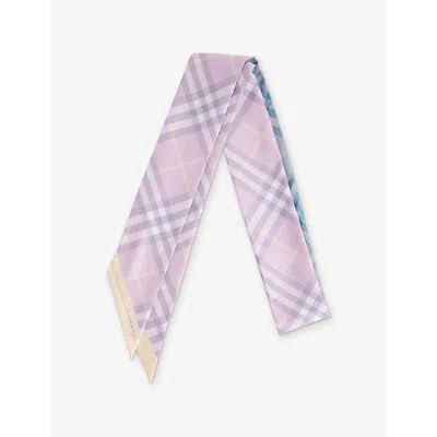 Burberry Womens  Narrow Check-pattern Silk Scarf In Pink