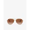 Burberry Womens Gold Be3147 Aviator-frame Metal Sunglasses In Gold