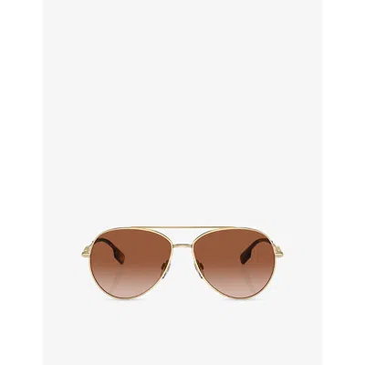 BURBERRY WOMENS GOLD BE3147 AVIATOR-FRAME METAL SUNGLASSES