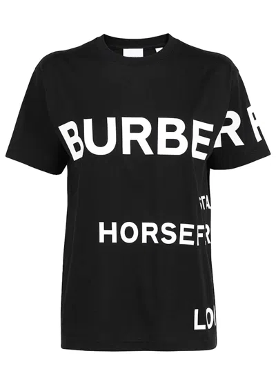 Pre-owned Burberry Womens Horseferry Print Cotton Oversized T-shirt In Black/white