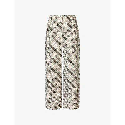 Burberry Womens Straight-leg Check Cotton Trousers Husk Ip Check