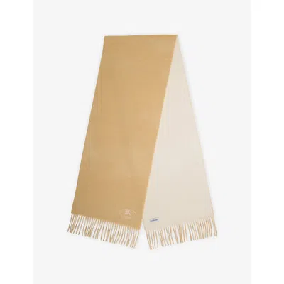 Burberry Womens Knight Logo-embroidered Cashmere Scarf Sand/neutral