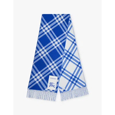 Burberry Womens Knight Rectangular-shape Check-pattern Cashmere Scarf