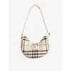 Burberry Womens Light Beige Horseshoe Check-print Woven Cross-body Bag In Sand