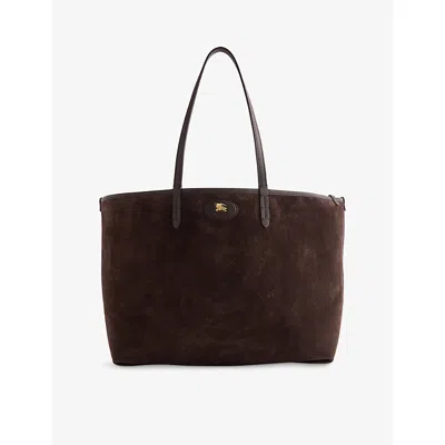 Burberry Womens Medium Reversible Bloomsbury Suede And Canvas Tote Peat/chocolate Brown