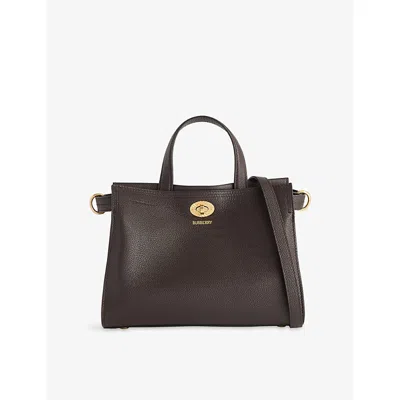 Burberry Womens Mini Check Cotswolds Leather Tote Bag Chocolate Brown