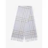 Burberry Womens Mist Check-print Cashmere Scarf In Gray