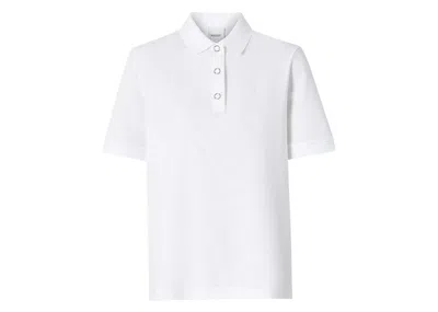 Pre-owned Burberry Womens Monogram Motif Pique Cotton Polo Shirt In White