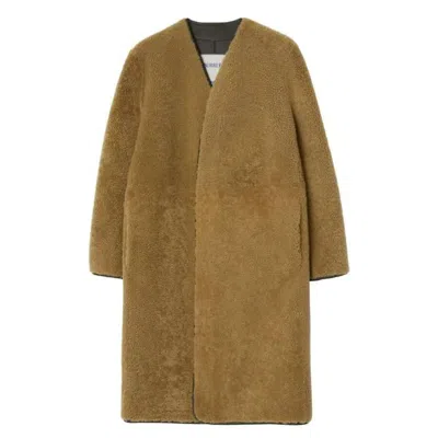 Burberry Womens Moss Collarless Shearling Maxi Coat In Multi