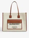 Burberry Women Two-tone Leather And Canvas Medium Freya Shopping In Natural/tan