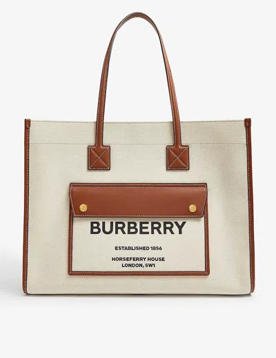 Burberry Womens Natural/tan Freya Brand-print Canvas Tote Bag