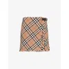 Shop Burberry Womens Nut Ip Check Check-print Fringed Woven Mini Skirt