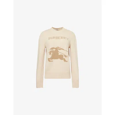 Burberry Womens Brand-intarsia Round-neck Wool And Cashmere Jumper Nutmeg In Neutral