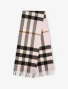 Burberry Womens Pale Candy Pink Half Mega Check Fringed-edge Cashmere Scarf In Pale Candy Pink