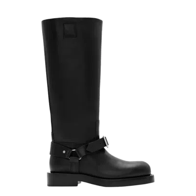 Burberry Womens Saddle Knee-high Leather Boots In Black