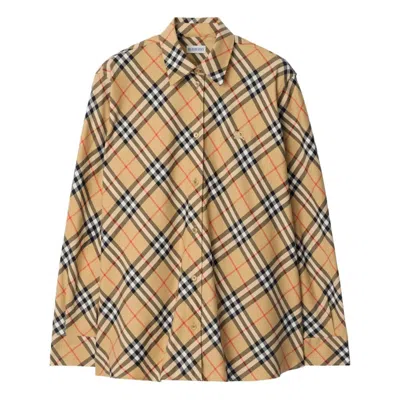 Burberry Womens Sand Check Equestrian Knight-motif Shirt In Brown