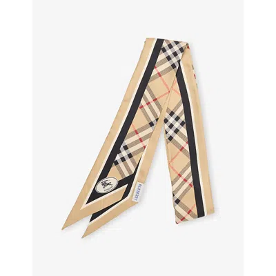 Burberry Womens Sand Check-print Silk Scarf