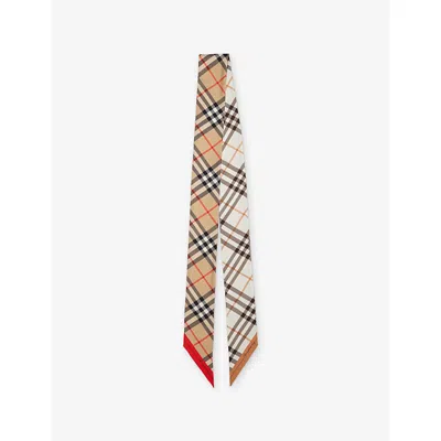 Burberry Womens Sand Check Print Silk Scarf