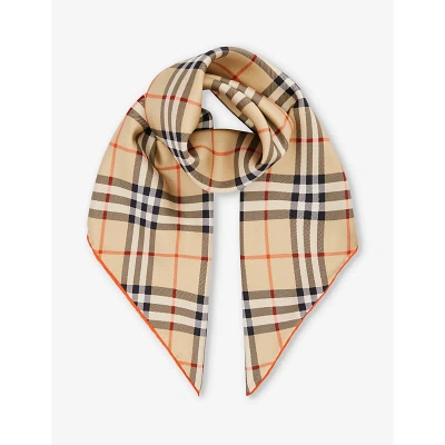 Burberry Womens Sand Check-print Silk Scarf