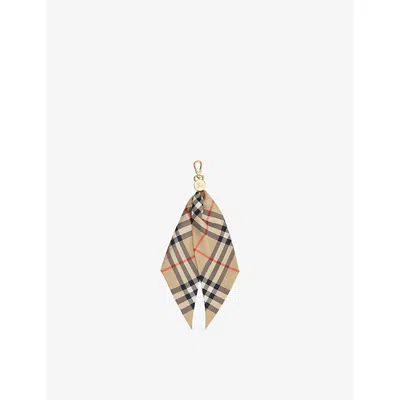Burberry Check-print Silk Scarf Bag Charm In Brown