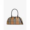 Burberry Highland Beige Handbag With Ekd Patch On The Front And All-over Check Motif In Cotton Blend Woman In Neutral