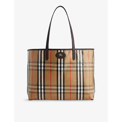 Burberry Womens Highlands Medium Cotton-blend Tote Bag Sand