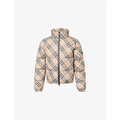 Burberry Womens Sand Ip Check Check-print Hooded Shell-down Jacket In Neutral