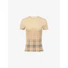Burberry Womens Sand Ip Check Gradient-check Stretch-cotton Top In Multi