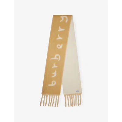 Burberry Womens Sand Reversible Logo Alpaca Wool-blend Scarf
