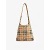 Burberry Womens Sand Small Margate Check Raffia Hobo Bag In Nude