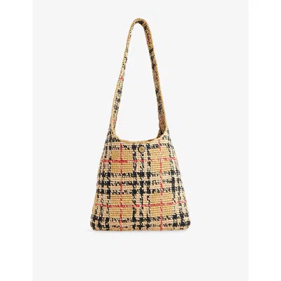 Burberry Womens Sand Small Margate Check Raffia Hobo Bag In Nude