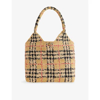 Burberry Womens Sand Small Margate Check Raffia Tote Bag In Nude