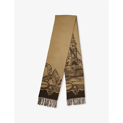 Burberry Womens  Tower Bridge Fringed Cashmere Scarf In Brown