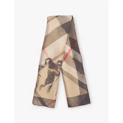 Burberry Womens Sand Watercolour Check Silk Scarf