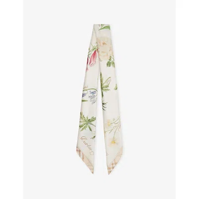 Burberry Womens Sesame Beige Blooms Of Britain Floral-print Silk Scarf In Multi