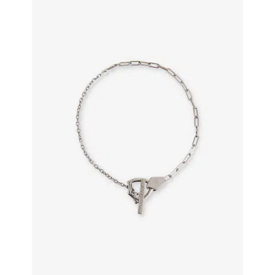 Burberry Womens  Shield T-bar Silver-plated Brass Chain Bracelet In Metallic