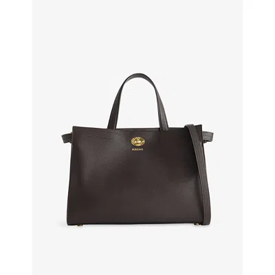 Burberry Womens Small Cotswolds Check Leather Tote Bag Chocolate Brown