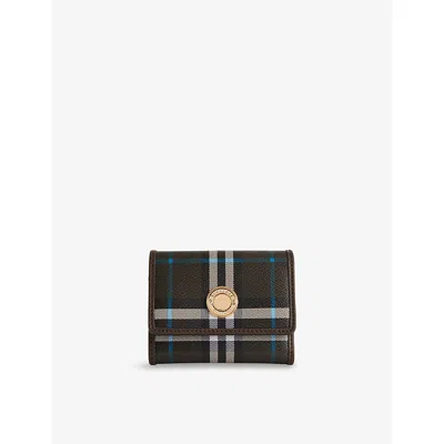 Burberry Womens Snug Ip Check Check-print Logo-plaque Woven-leather Wallet