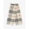 Burberry Womens  Check-print Fringed Cashmere Scarf In Stone