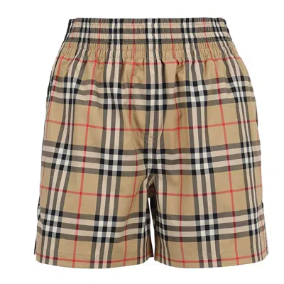 Pre-owned Burberry Womens Stretch Cotton Shorts In Vintage Check In Brown